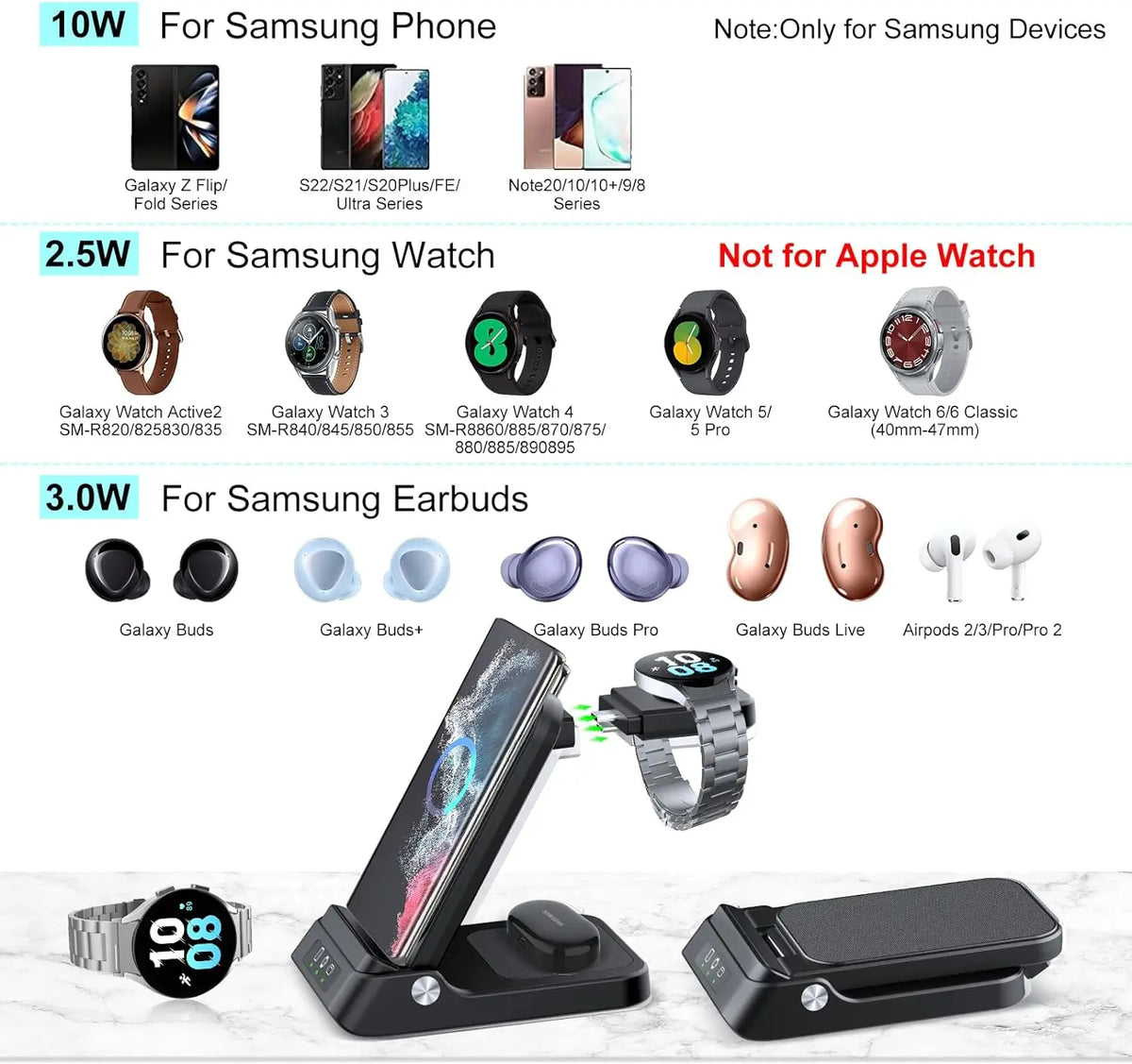 3 in 1 Fast Wireless Charging Station For Samsung Devices