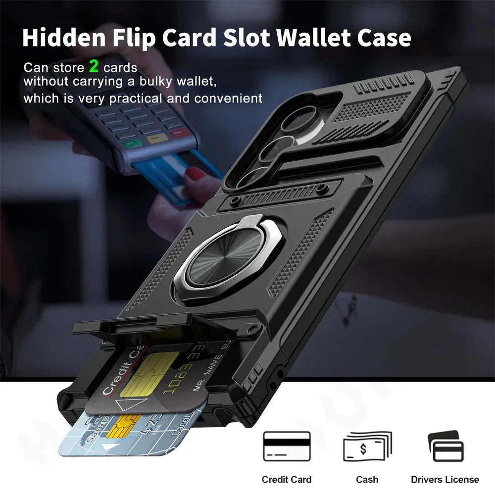 Magnetic Rotated Ring Kickstand Wallet Case for Samsung Galaxy S