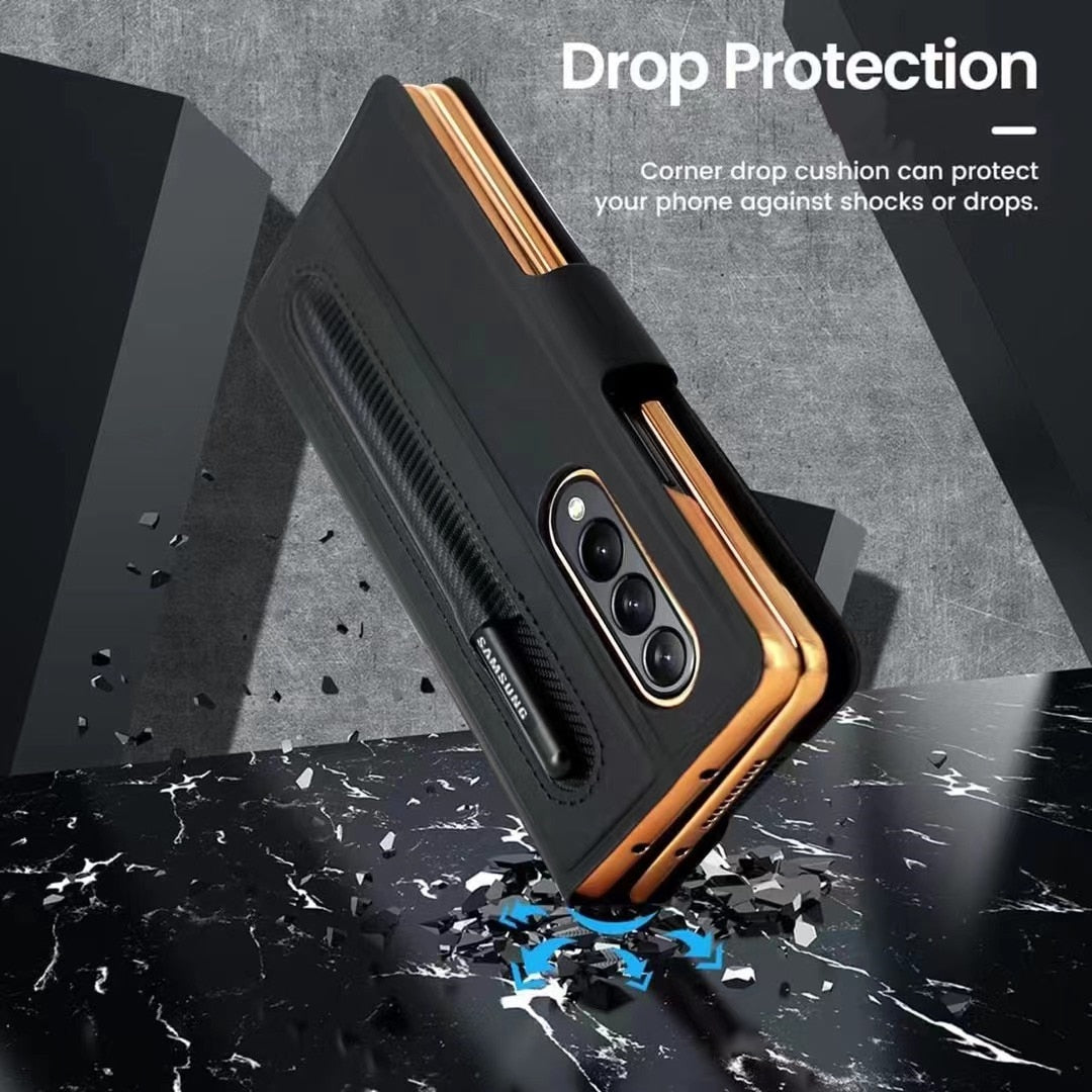 Leather Flip Stand S Pen Holder Slot Case For Samsung Galaxy Z Fold 4 - casetiphone