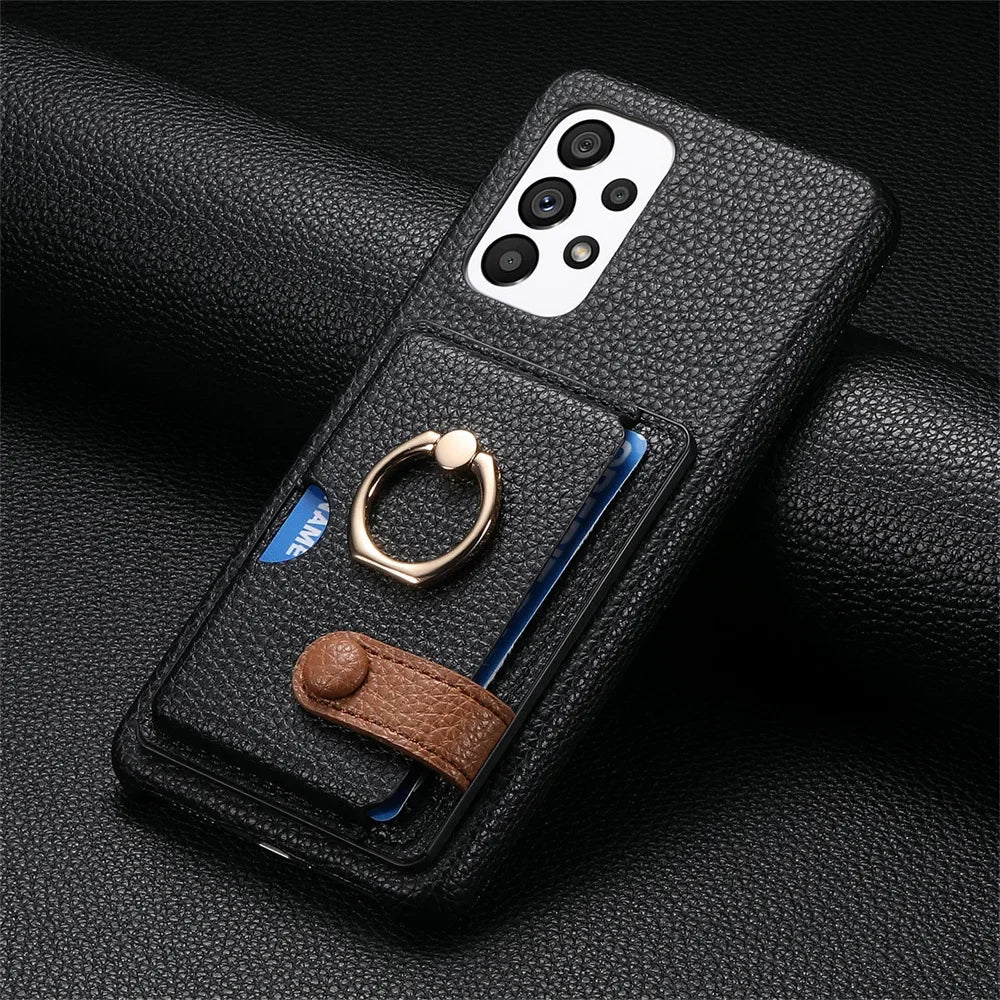 Wallet Leather Ring Holder Case for Samsung Galaxy S