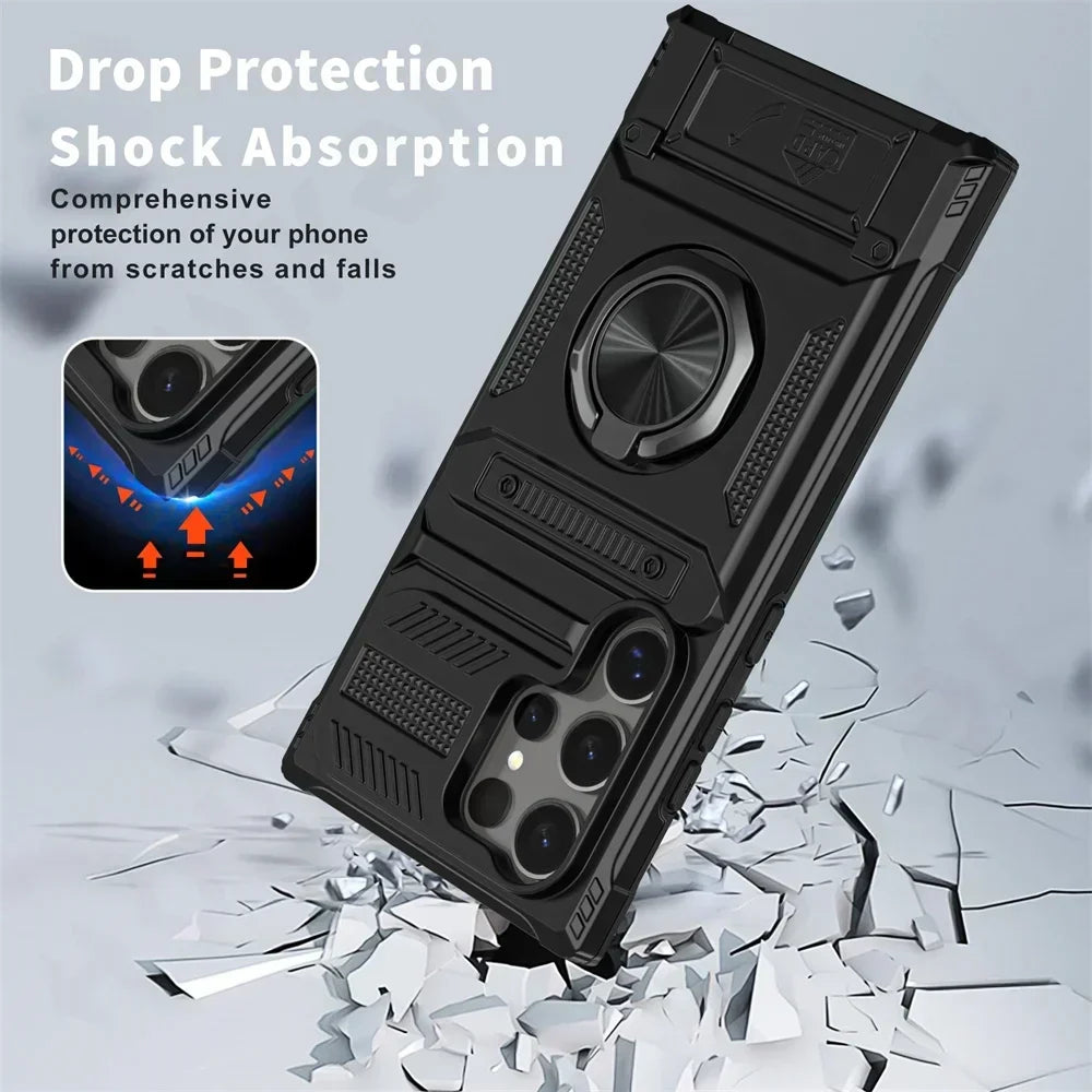 Magnetic Rotated Ring Kickstand Wallet Case for Samsung Galaxy S