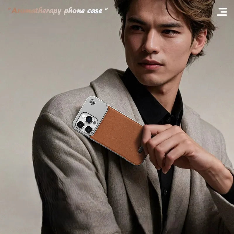 Leather Aromatherapy Magnetic Charging Ring Phone Case for iPhone