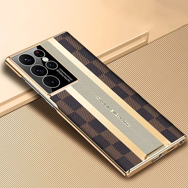 Luxury Shockproof Electroplated Leather Case for Samsung Galaxy S23 Ultra