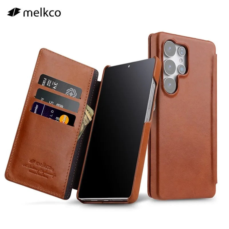 Melkco LuxeFlip – Genuine Cowhide Leather Vertical Case for Galaxy S25 Ultra