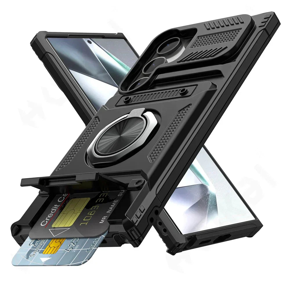 Magnetic Rotated Ring Kickstand Wallet Case for Samsung Galaxy S