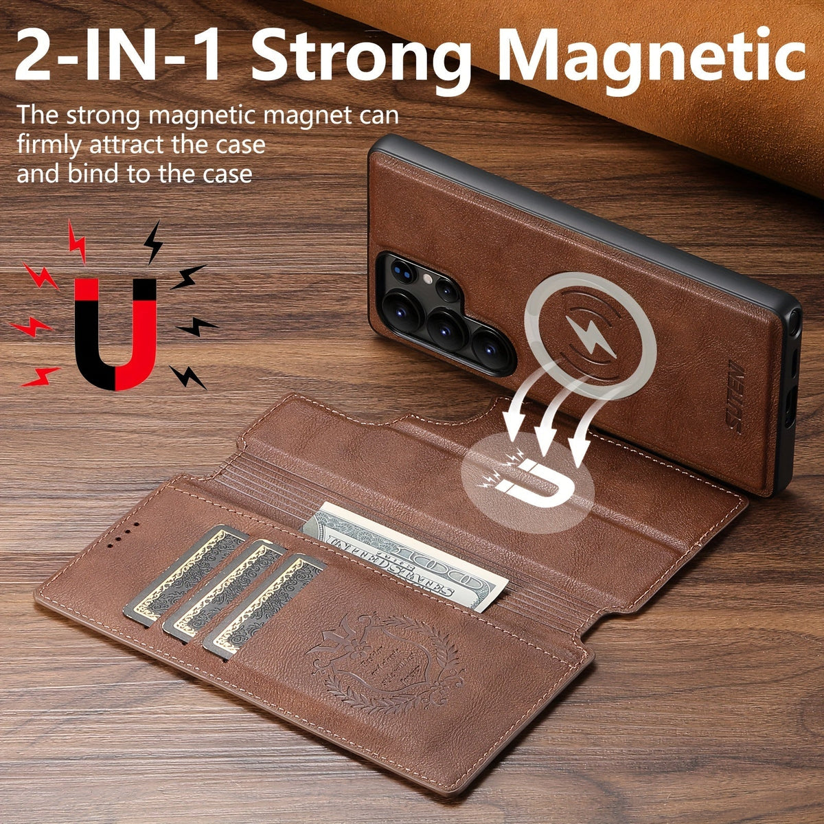 SnapVault Wallet Magnetic Detachable Leather Case